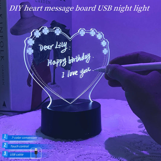 1pc DIY heart-shaped message board 3D nightlight, USB atmosphere table light, gifts for friends on holidays and birthdays.