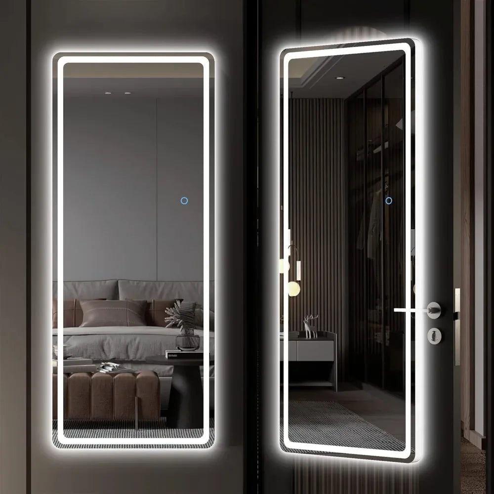 44.1" X 15.8" LED Door Mirror Full Length, Lighted Over The Door Hanging Mirror, Full Body Wall Mounted Mirror