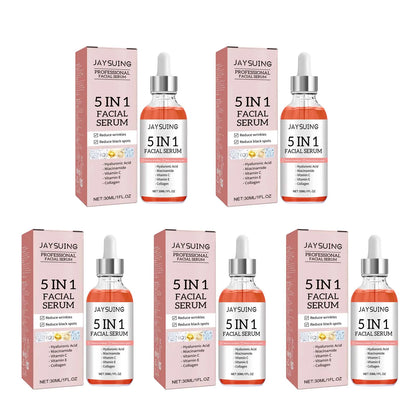 5 In 1 Facial Serum Fade Fine Lines Firming Skin Shrink Pores Moisturizing Brightning Vitamin C Hyaluronic Acid Face Serum