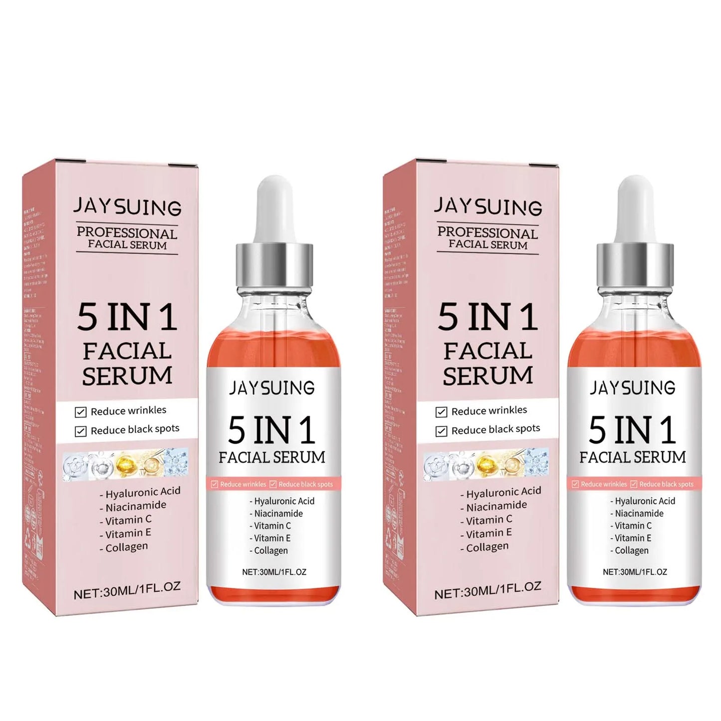 5 In 1 Facial Serum Fade Fine Lines Firming Skin Shrink Pores Moisturizing Brightning Vitamin C Hyaluronic Acid Face Serum