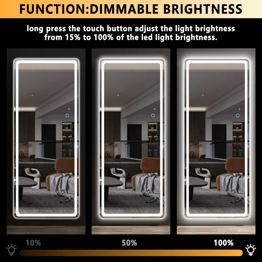 44.1" X 15.8" LED Door Mirror Full Length, Lighted Over The Door Hanging Mirror, Full Body Wall Mounted Mirror