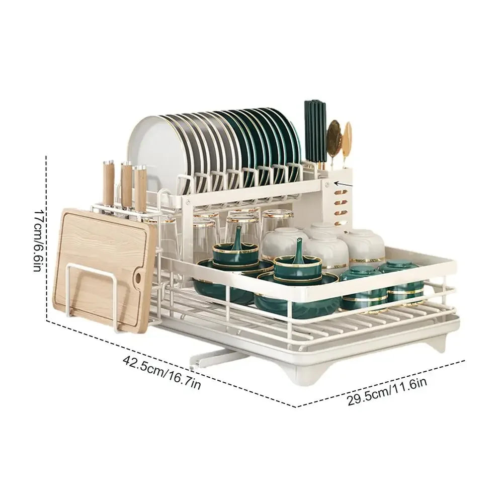 1/2 Tier Kitchen Organizer Dish Drying Rack Bowls Knife Fork Pot Lid Utensils Storage Rack Kitchen Counter Tableware Drainboard