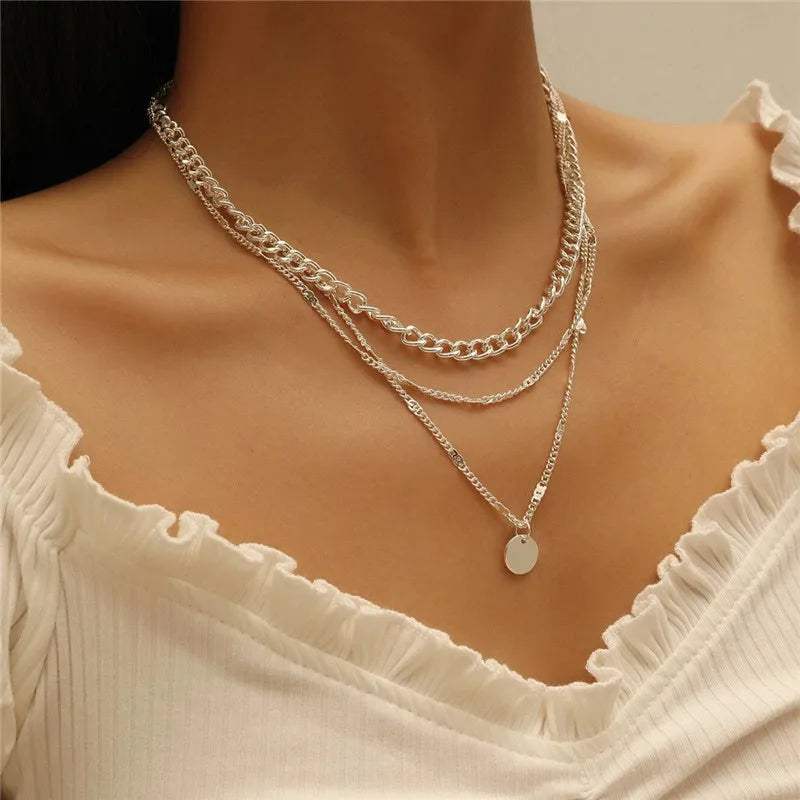 Crystal Zircon Heart Star Charm Layered Pendant Necklace Set for Women Charms Fashion Square Rhinestone Female Vintage Jewelry